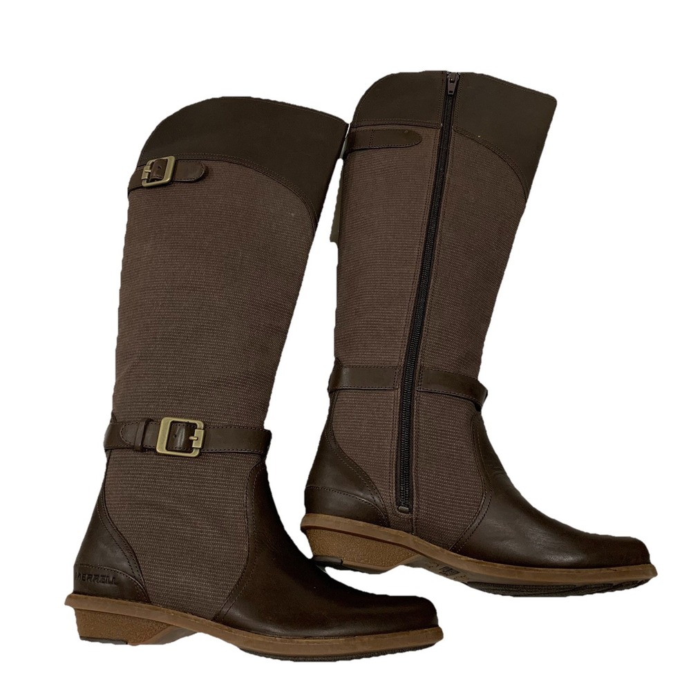 New-MERRELL ADALINE TALL RIDER BROWN REAL LEATHER KNEE HIGH BOOTS WOMEN'S SZ-7.5
